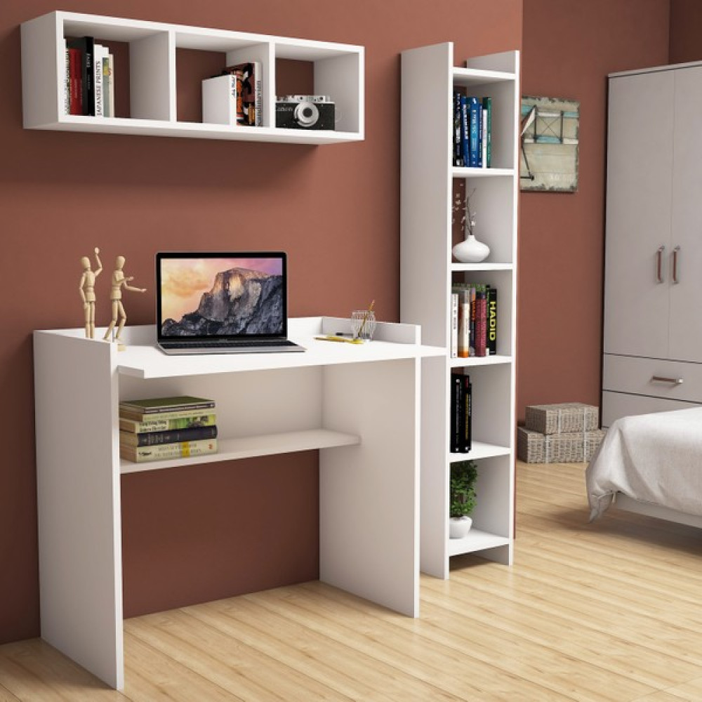 Bimossa Nurbanu Beyaz Çalışma Masası Kitaplık Raflı 90 cm U1040 - Y: 80 cm D: 58 cm G: 90 cm Çalışma Masası Fiyatı