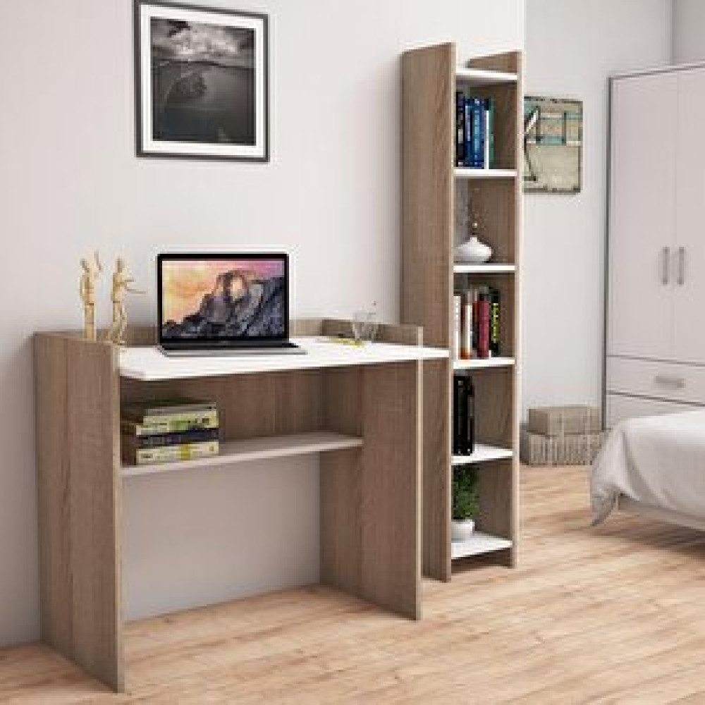 Bimossa T1020 Neslişah Kitaplık Ve Çalışma Masası Ceviz/beyaz Bilgisayar Masası Fiyatı