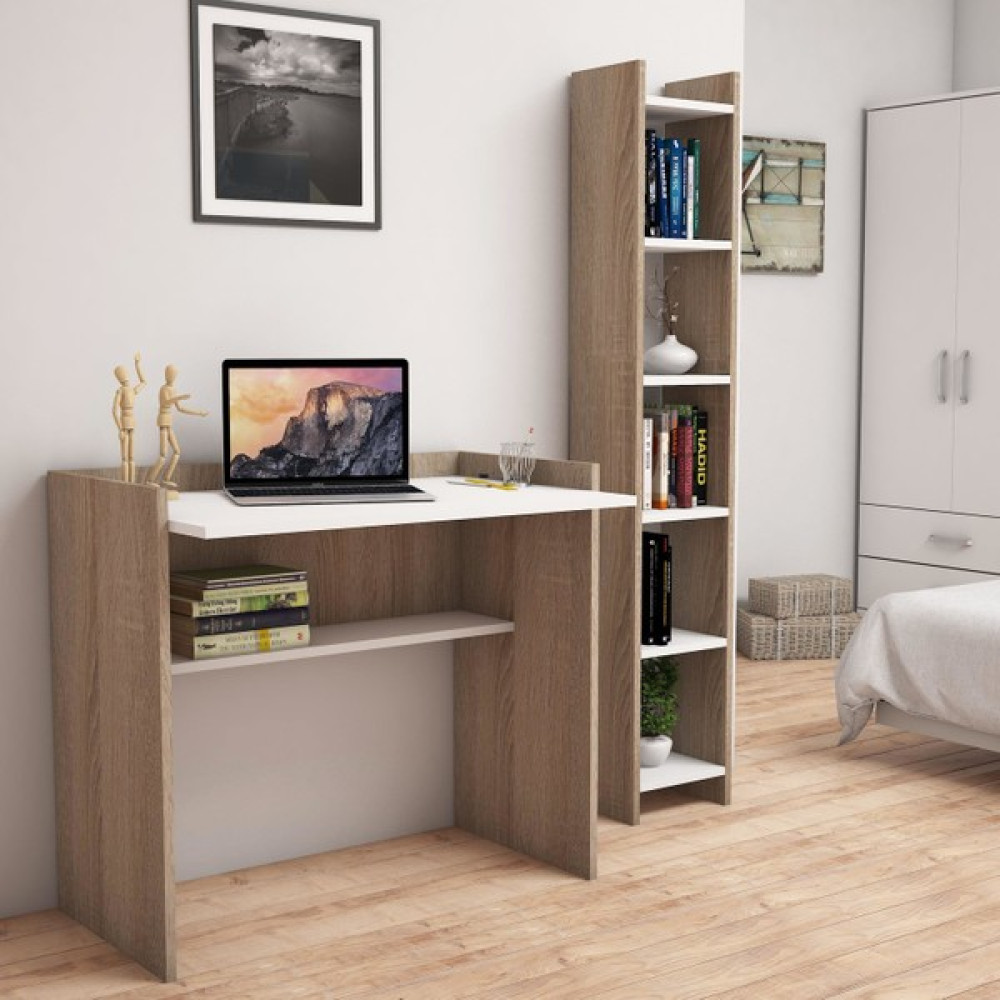 Bimossa T1020 Neslişah Kitaplık ve Çalışma Masası Ceviz/Beyaz - Y: 85 cm D: 45 cm G: 90 cm - Beyaz - Ceviz Çalışma Masası Fiyatı