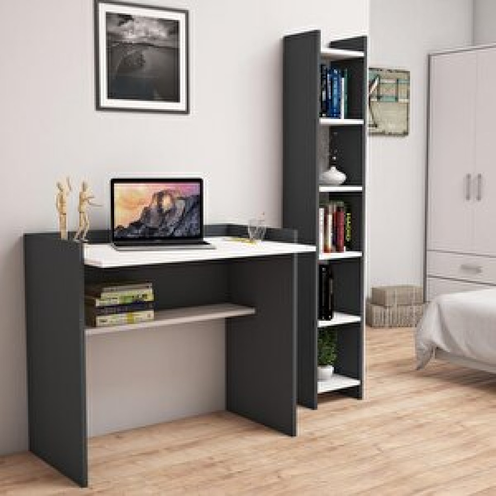 Bimossa T1030 Neslişah Kitaplık Ve Çalışma Masası Antrasit/beyaz Bilgisayar Masası Fiyatı