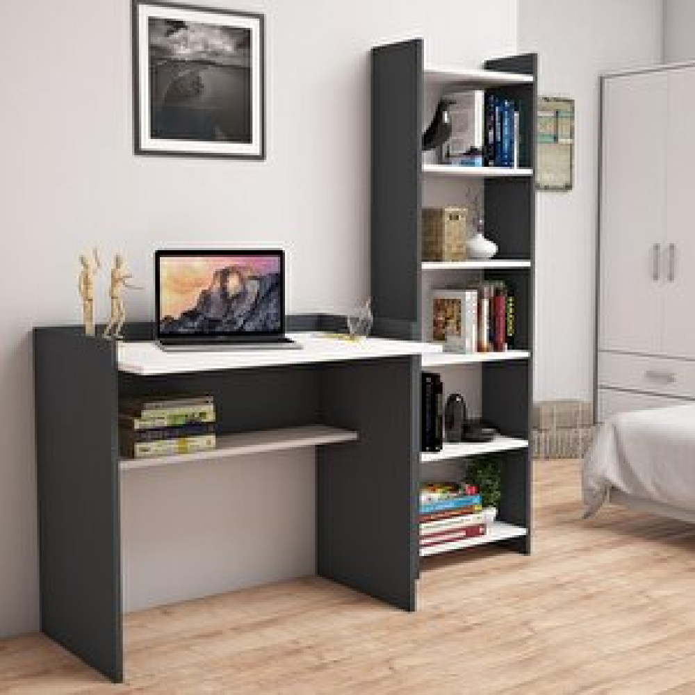 Bimossa T2030 Kösem Kitaplık Ve Çalışma Masası Antrasit Bilgisayar Masası Fiyatı