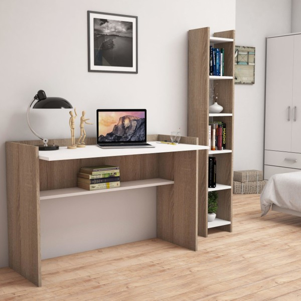 Bimossa T6020 Gülbahar Kitaplık ve Çalışma Masası Ceviz/Beyaz - Y: 85 cm D: 45 cm G: 118 cm - Beyaz - Ceviz Çalışma Masası Fiyatı