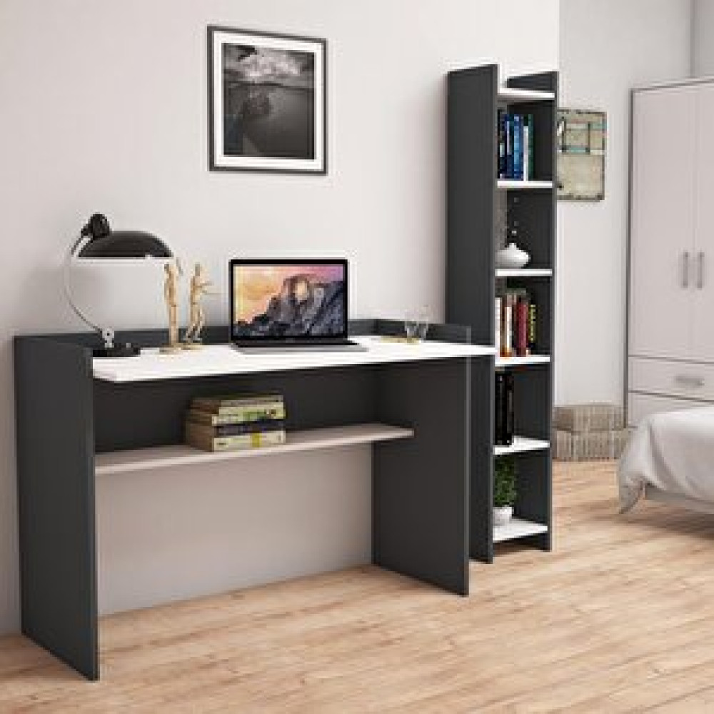 Bimossa T6030 Gülbahar Kitaplık Ve Çalışma Masası Antrasit/beyaz Bilgisayar Masası Fiyatı