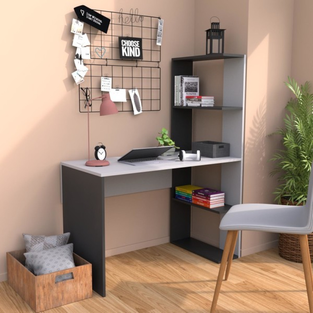 Bimossa T8030 Atlas Kitaplıklı Çalışma Masası Ant - Y: 141 cm D: 56 cm G: 114 cm - Gri Çalışma Masası Fiyatı