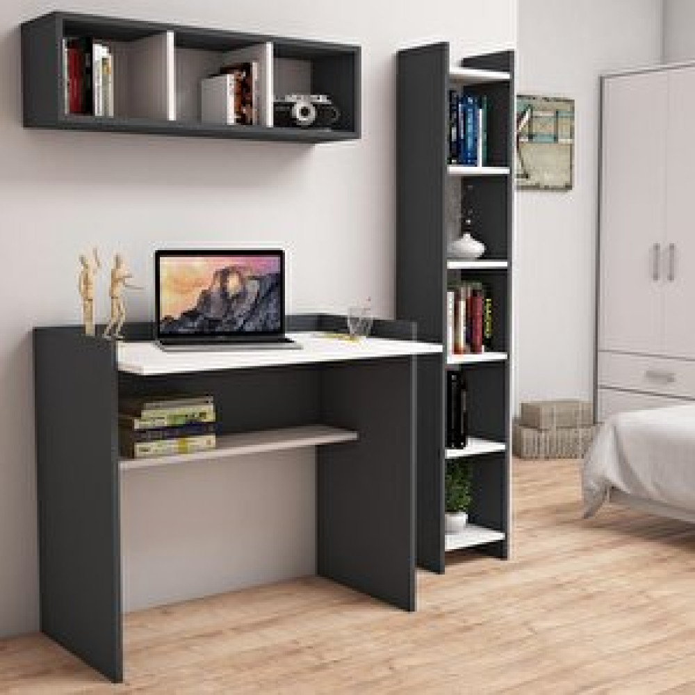 Bimossa U1030 Nurbanu Kitaplık Ve Raflı Çalışma Masası Antrasit/beyaz Bilgisayar Masası Fiyatı