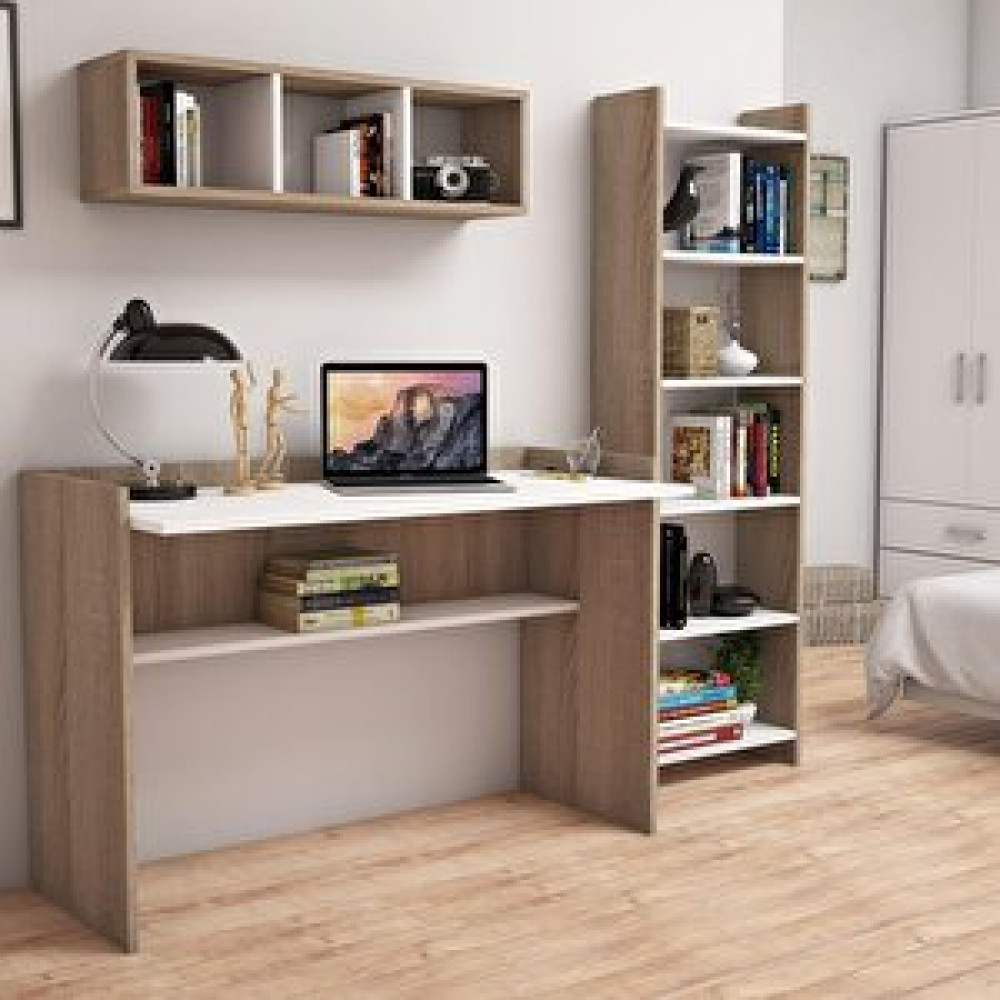 Bimossa U7020 Hürrem Kitaplık Ve Raflı Çalışma Masası Ceviz/beyaz Bilgisayar Masası Fiyatı