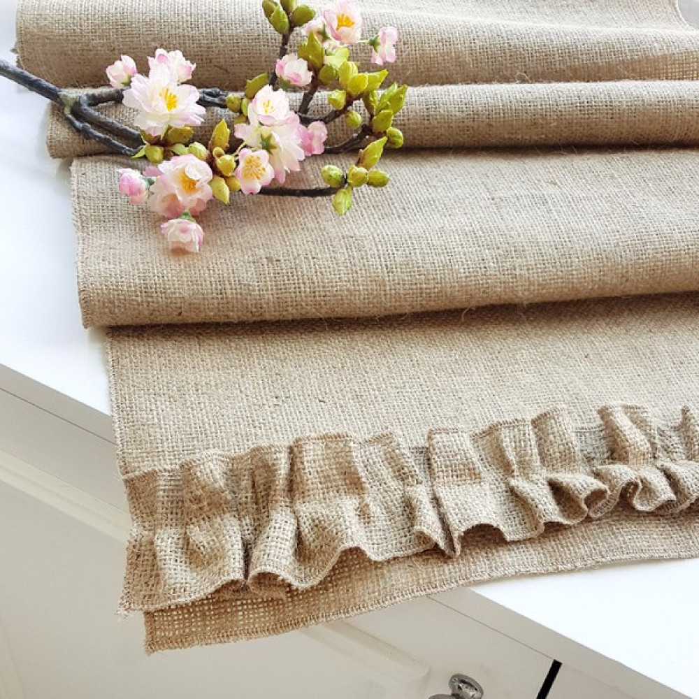 Bimotif Fırfırlı Jüt Runner 45X150 cm - 45 x 150 cm - Bej Masa Örtüsü Fiyatı