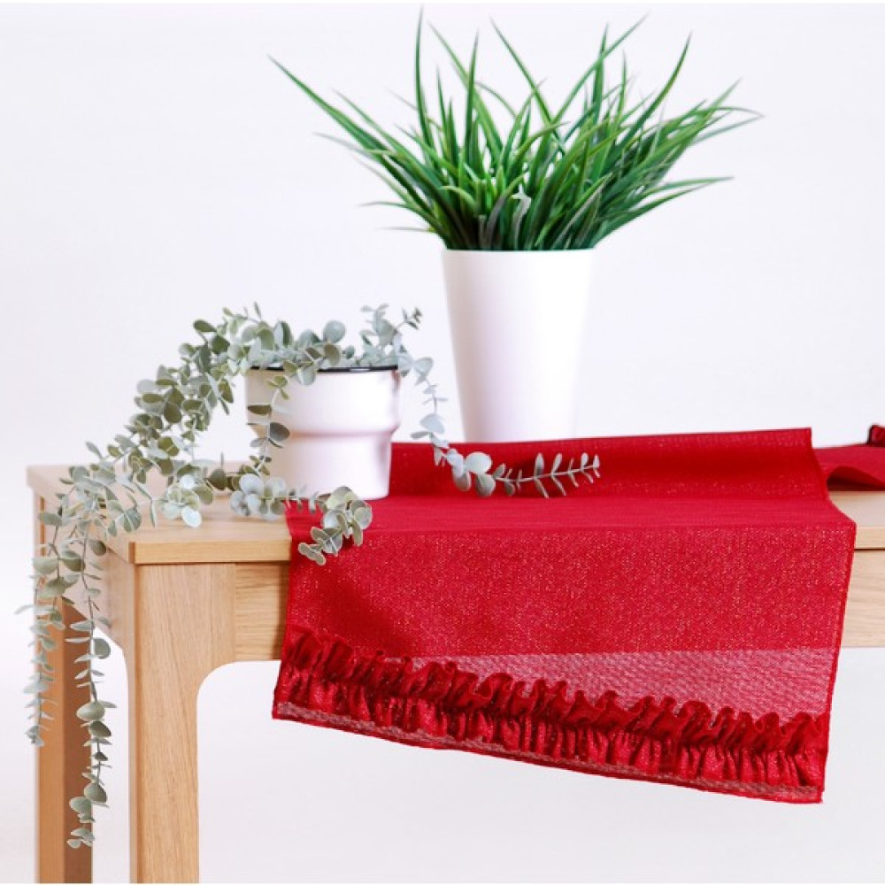 Bimotif Fırfırlı runner, simli kırmızı 45x155 cm 10 adet - 45 x 155 cm Masa Örtüsü Fiyatı