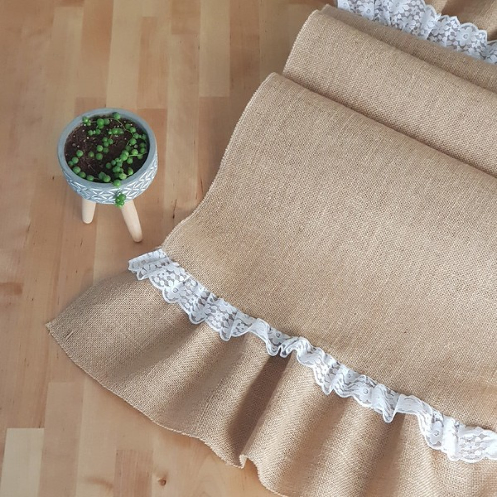 Bimotif Jüt runner, volanlı dantelli 45x185 cm 10 adet - Naturel - 45 x 185 cm Masa Örtüsü Fiyatı