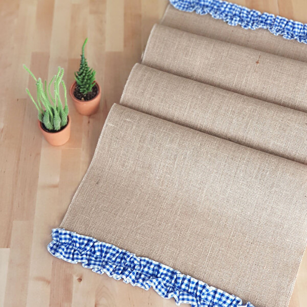 Bimotif Pötikare fırfırlı jüt runner, mavi 45x250 cm 10 adet - 45 x 250 cm Masa Örtüsü Fiyatı