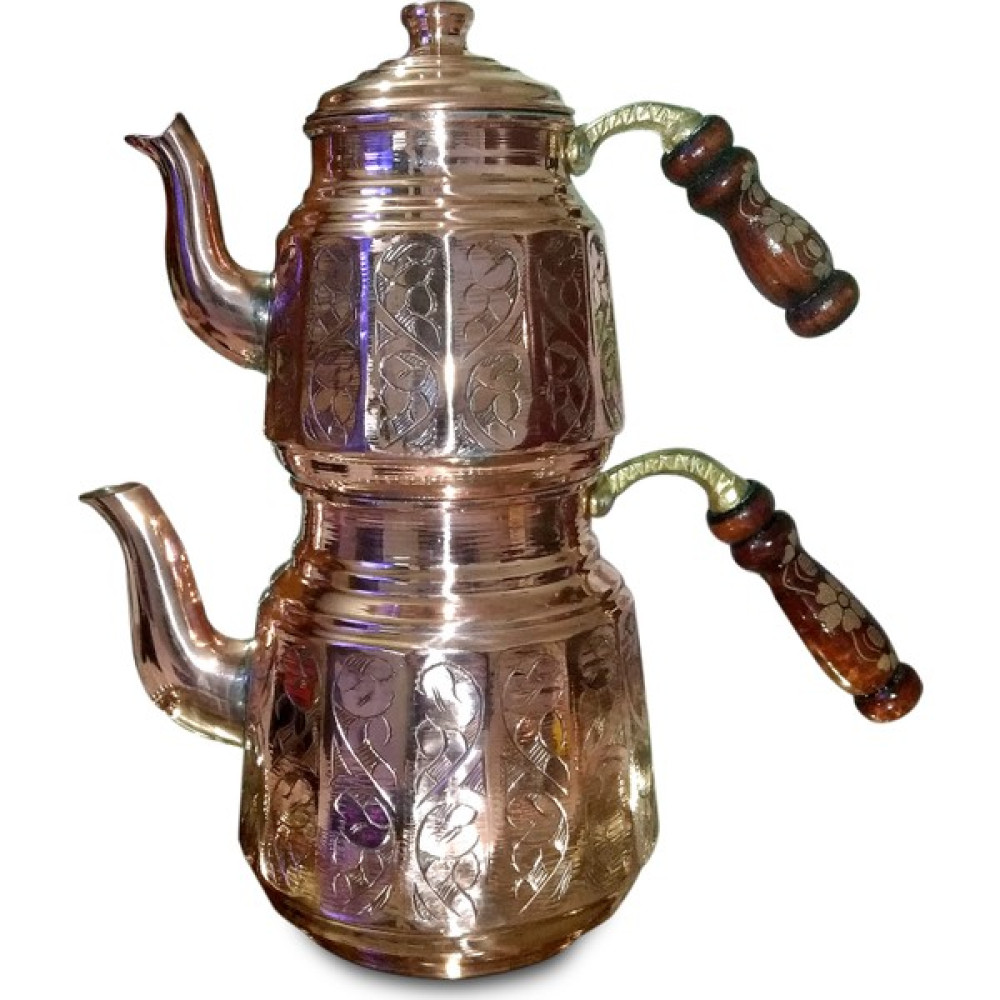 Binbir Bakır Aile Boyu El Yapımı Keski Işlemeli Bakır Çaydanlık 2900 ml. Çay / Çaydanlık Setleri Fiyatı