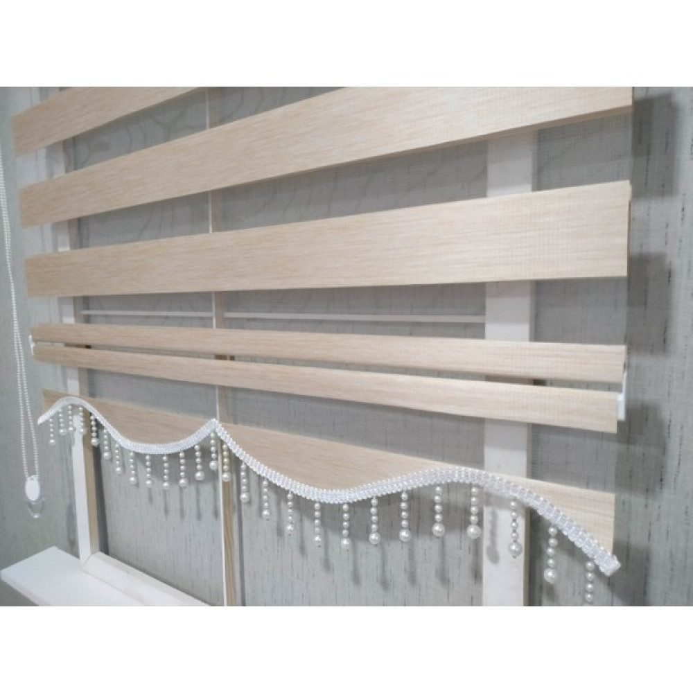 Binbir Perde Bej-Krem Kırçıllı Boncuklu Zebra Perde - Renkli - 180 x 180 cm Perde Fiyatı
