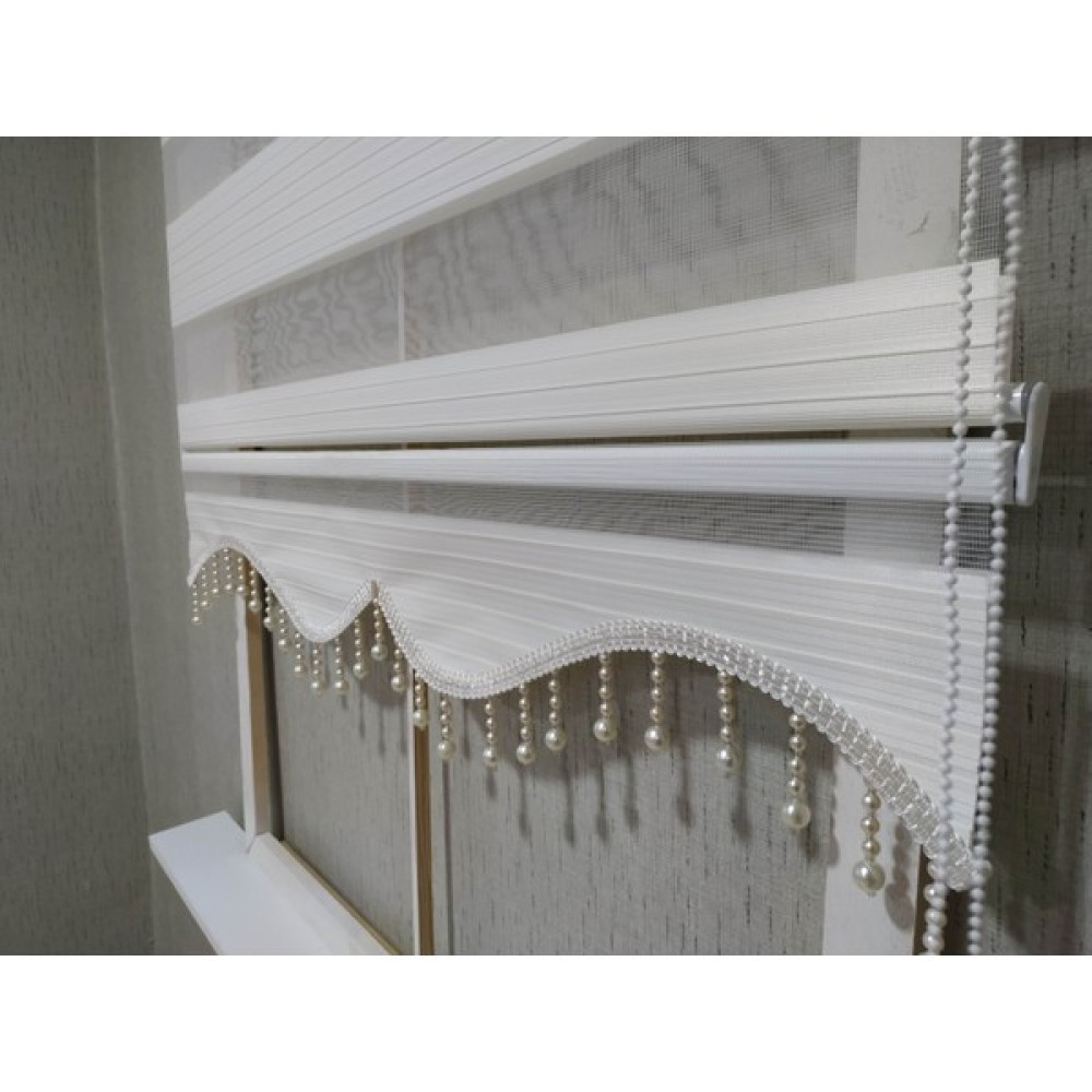 Binbir Perde Krem Pileli Boncuklu Zebra Perde - 90 x 260 cm Perde Fiyatı