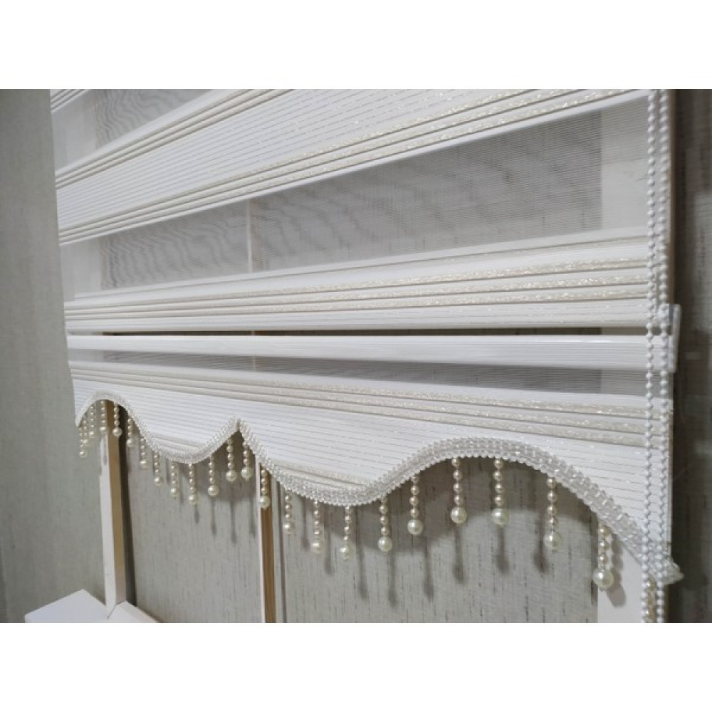 Binbir Perde Sarı Simli Pileli Boncuklu Zebra Perde - 100 x 230 cm Perde Fiyatı