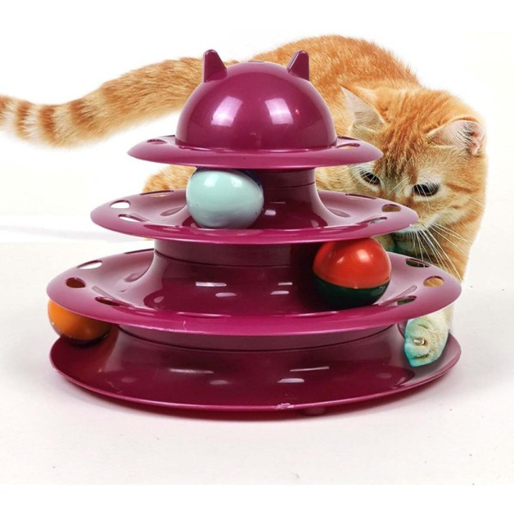 Binbirreyon Kedi Oyuncağı 4 Katlı Toplu Yuvarlak Kedi Aktivite Oyuncağı 23CM UC001 - Kırmızı Evcil Hayvan Ürünleri Fiyatı