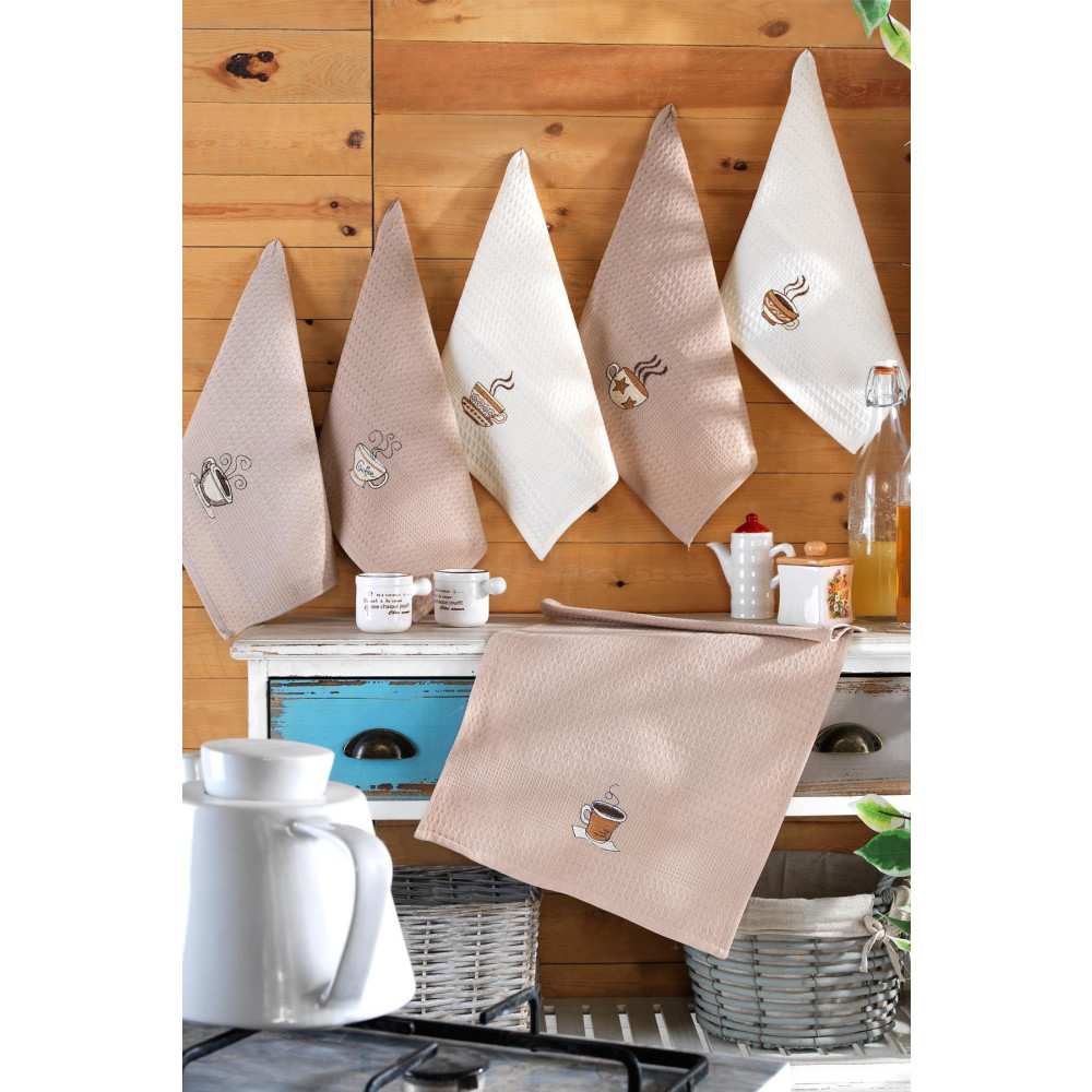 BİNNUR HOME Coffee Time 6 Adet Nakışlı Mutfak Seti Mutfak Havlusu Fiyatı