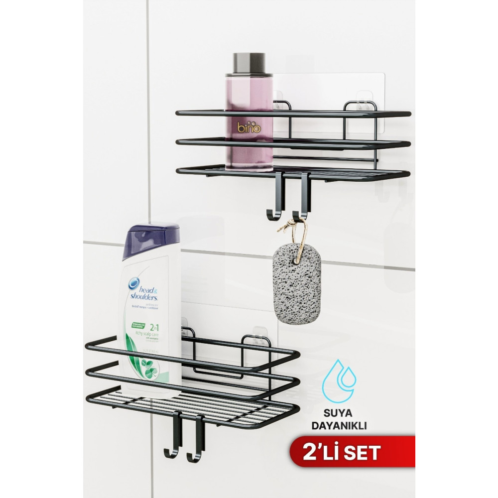 Bino 2Lİ Set Banyo Düzenleyici Şampuanlık Mat Siyah YAPIŞKANLI 4 ASKILI Duş Rafı Paslanmaz Organizer Banyo Aksesuarları Fiyatı