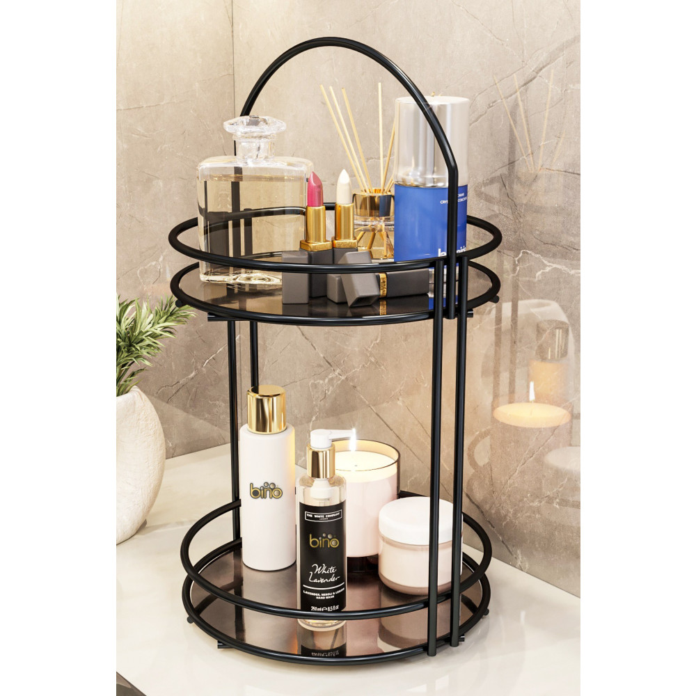 Bino Banyo Düzenleyici 2 Katlı 40CM Siyah Lüks Düzenleyici Organizer Banyo Rafı Şampuanlık Dekoratif Banyo Aksesuarları Fiyatı