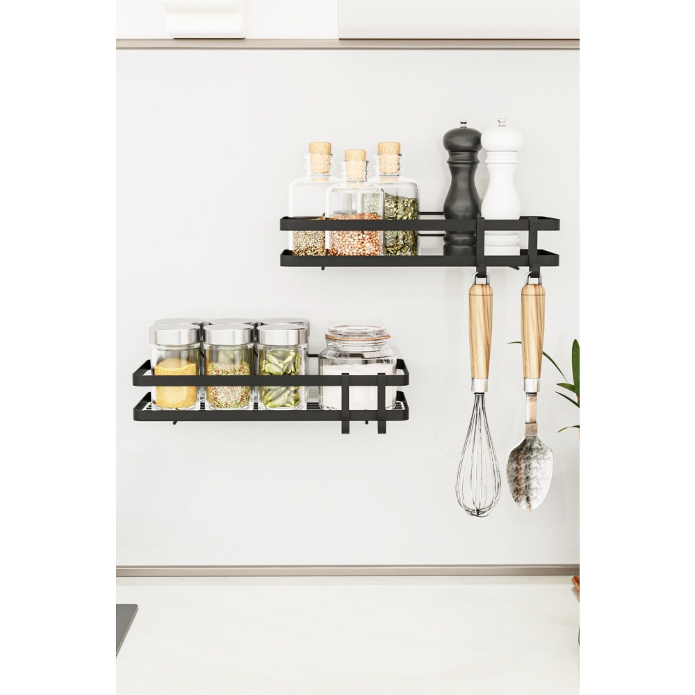 Bino Mutfak Rafı 2li Set Yapışkanlı Lüks Modern Siyah Metal Baharatlık Rafı Organizer Düzenleyici Eşya Saklama / Düzenleme Fiyatı