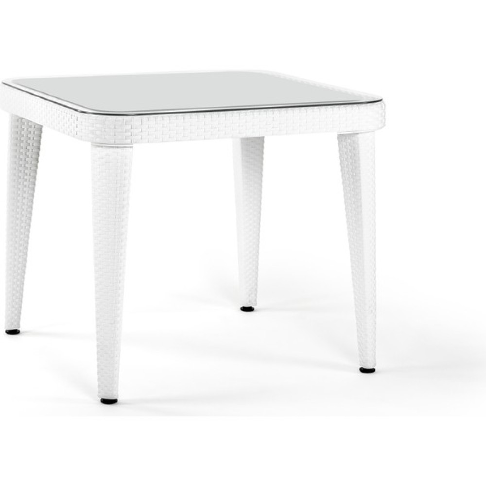 Bintaş Mobilya Rattan Plastik Temperli Camlı Beyaz Dış Mekan Bahçe Masası 90X90.CM Bahçe Masası Fiyatı