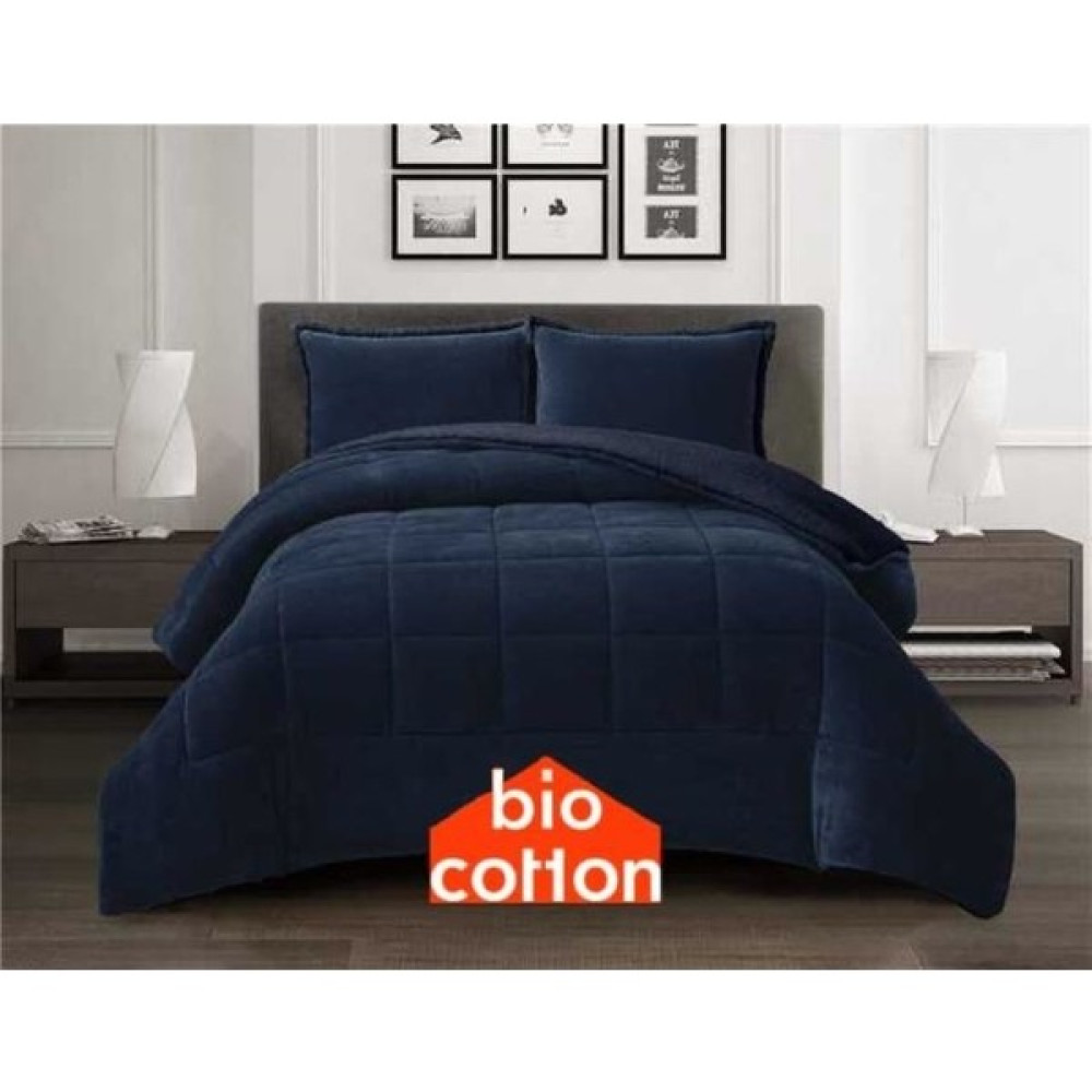 Bio Cotton Lacivert Peluş Kadife/wellsoft Çift Kişilik Ergonomik Yorgan Seti (Yastık Kılıflı) - 220 x 240 cm Yorgan Fiyatı