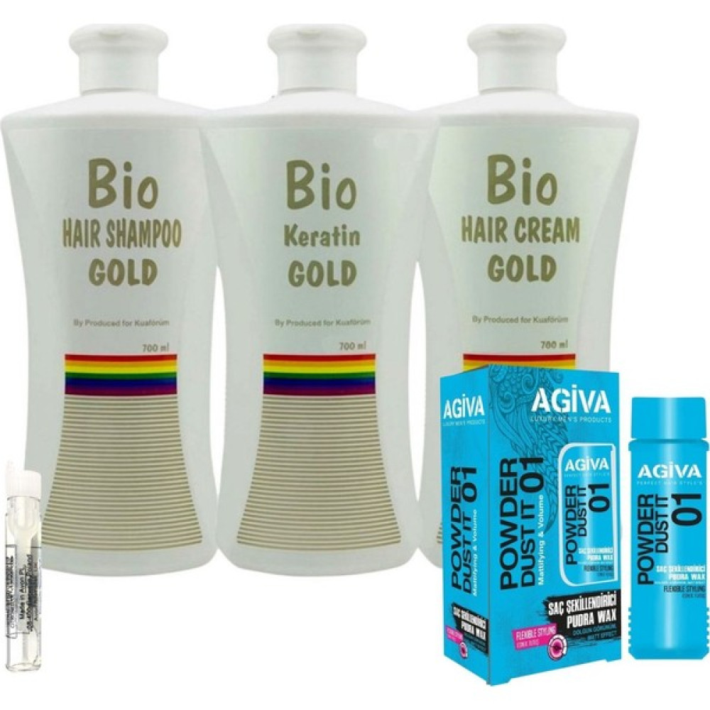 Bio Keratin Gold 3'lü Set Brezilya Fönü Kalıcı Saç Düzleştirici Keratin + Agiva 01 Wax Saç Pudrası Saç Şekillendirici Krem Fiyatı