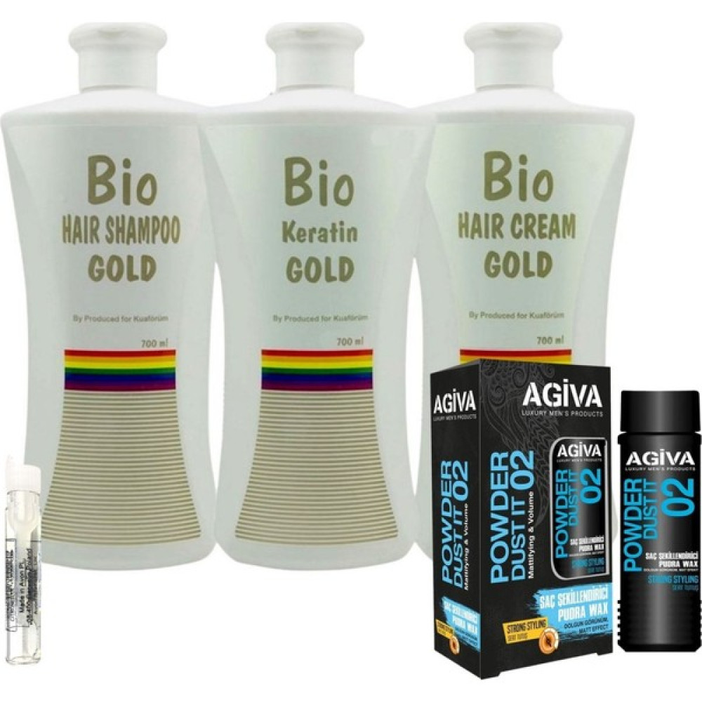 Bio Keratin Gold 3'lü Set Brezilya Fönü Kalıcı Saç Düzleştirici Keratin + Agiva 02 Wax Saç Pudrası Saç Şekillendirici Krem Fiyatı