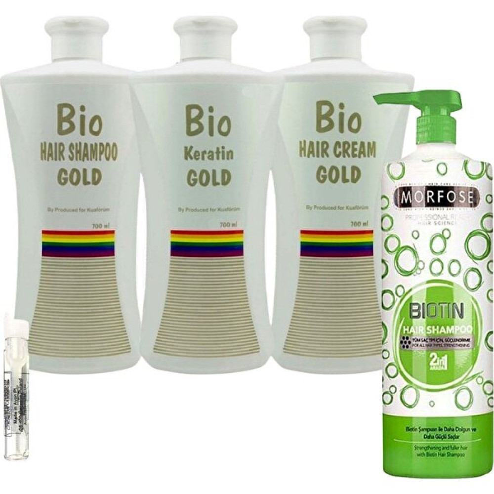Bio Keratin Gold 3'lü Set Brezilya Fönü Kalıcı Saç Düzleştirici Keratin + Morfose Biotin Şampuan 1000ml Saç Şekillendirici Krem Fiyatı