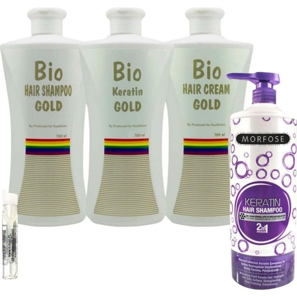 Bio Keratin Gold 3'lü Set Brezilya Fönü Kalıcı Saç Düzleştirici Keratin + Morfose Keratin Şampuan 1000ml Saç Şekillendirici Krem Fiyatı