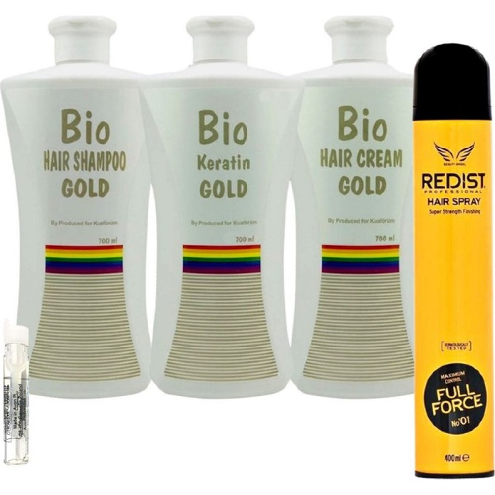 Bio Keratin Gold 3'lü Set Brezilya Fönü Kalıcı Saç Düzleştirici Keratin + Redist Full Force Saç Spreyi 400ml Saç Şekillendirici Krem Fiyatı