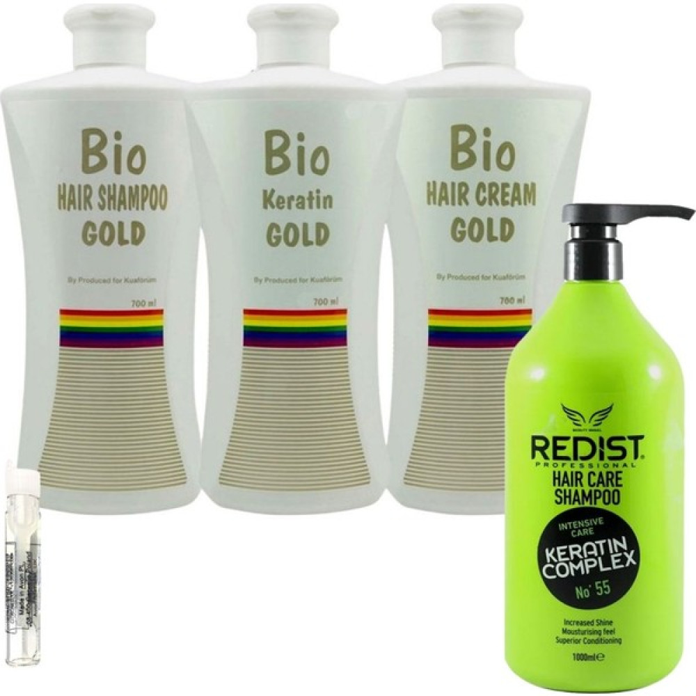 Bio Keratin Gold 3'lü Set Brezilya Fönü Kalıcı Saç Düzleştirici Keratin + Redist Keratin Şampuan 1000ml Saç Şekillendirici Krem Fiyatı