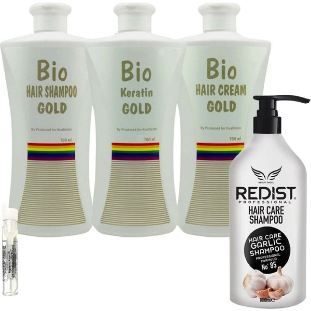 Bio Keratin Gold 3'lü Set Brezilya Fönü Kalıcı Saç Düzleştirici Keratin + Redist Sarımsaklı Şampuan 1000ml Saç Şekillendirici Krem Fiyatı