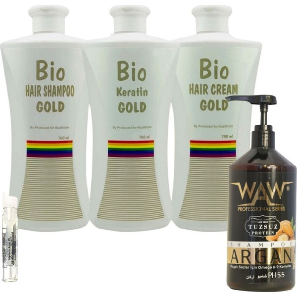 Bio Keratin Gold 3'lü Set Brezilya Fönü Kalıcı Saç Düzleştirici Keratin + Waw Argan Tuzsuz Şampuan 1000ml Saç Şekillendirici Krem Fiyatı