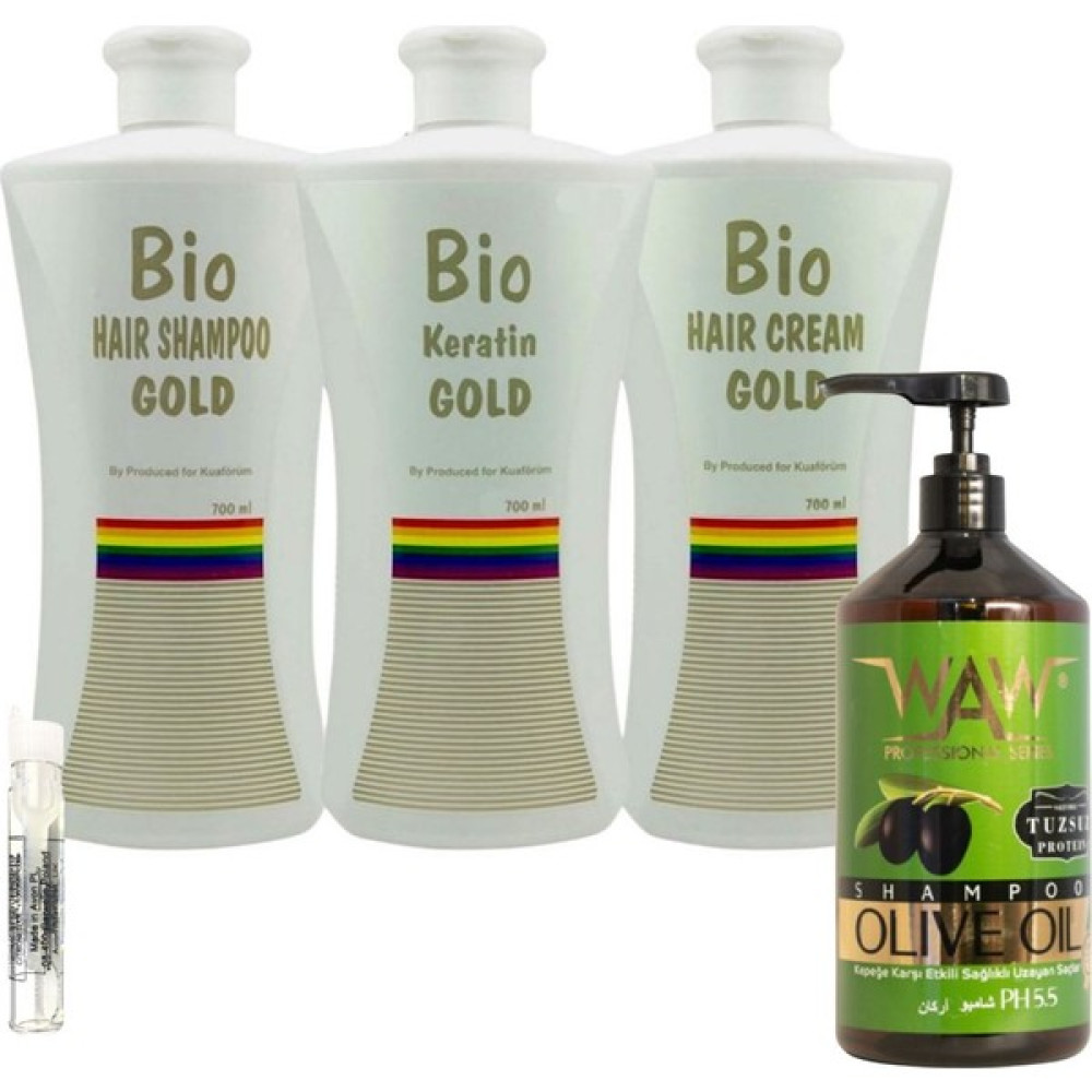 Bio Keratin Gold 3'lü Set Brezilya Fönü Kalıcı Saç Düzleştirici Keratin + Waw Zeytinyağlı Tuzsuz Şampuan 1000ml Saç Şekillendirici Krem Fiyatı