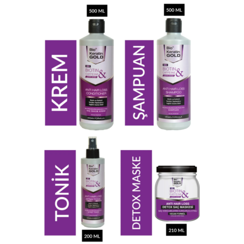 Bio Keratin Gold Biotin & Kafein Dokulme Karsiti Sac Tonigi Sampuan Sac Bakim Kremi Sac Detoxu 4'Lu Set Saç Bakımı Fiyatı