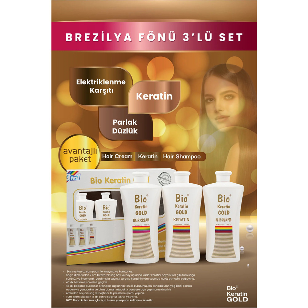 Bio Keratin Gold Brezilya Fönü 3lü Set - Şampuan + Saç Kremi + Keratin 8690127162754 Saç Bakımı Fiyatı