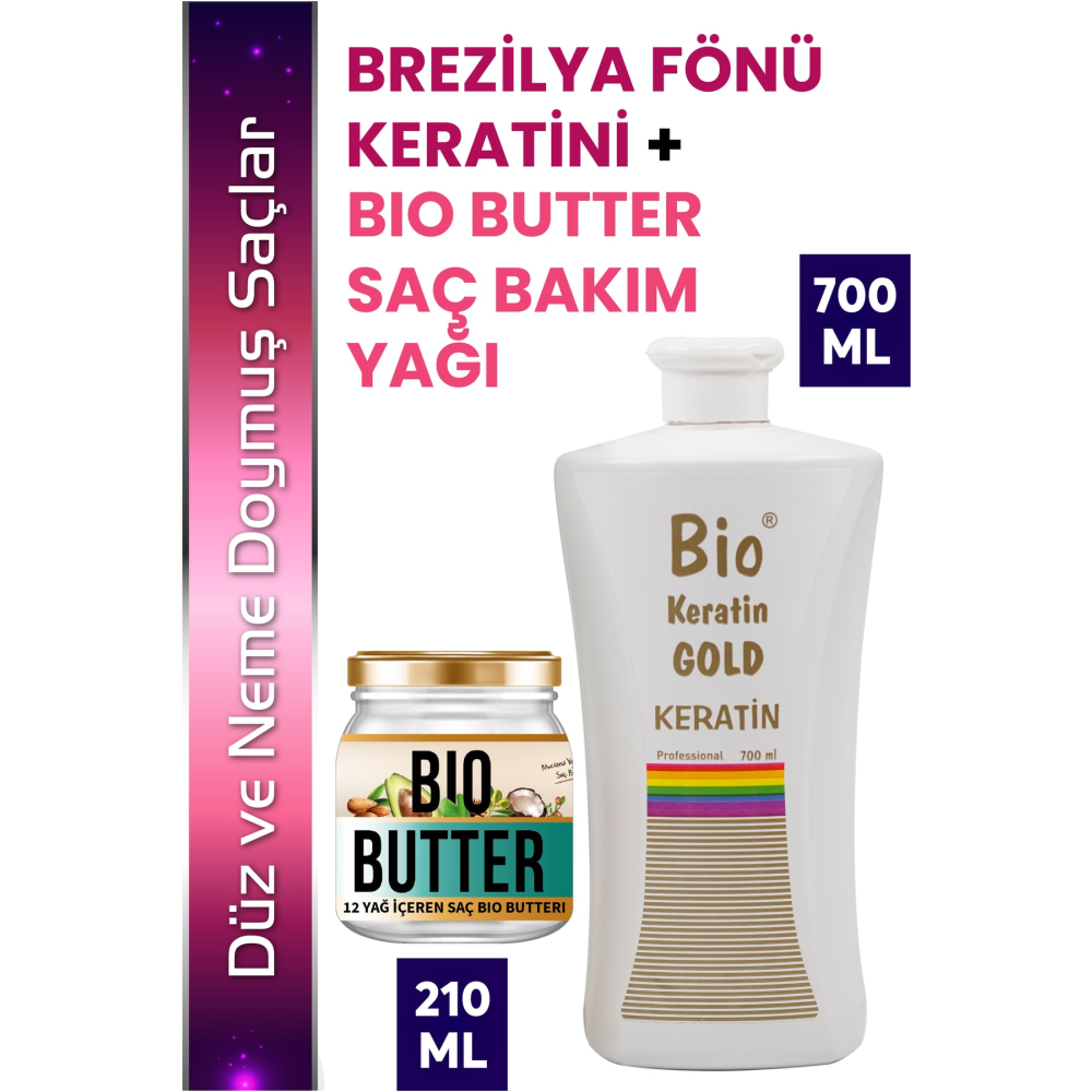 Bio Keratin Gold Brezilya Fönü Keratini 700 ml + Bio Butter Saç Bakım Yağı 210 ml Saç Bakım Maskeleri & Serumlar & Spreyler Fiyatı