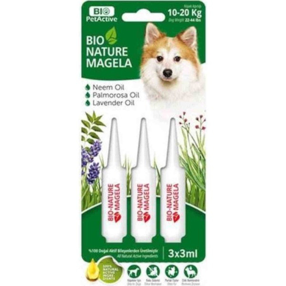 Bio Nature Magela Köpek ense damla dış parazit damlası Bit Pire Kene dis parazit 3 x 3 ml 10 20 kg Evcil Hayvan Ürünleri Fiyatı