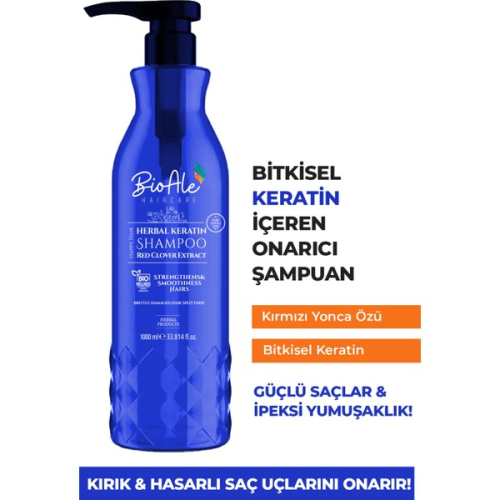 BioAle ,Onarıcı ve Elektriklenme Karşıtı Şampuan Bitkisel Keratin + Kırmızı Yonca Özü 1000 ml - yok Şampuan ve Saç Kremi Fiyatı