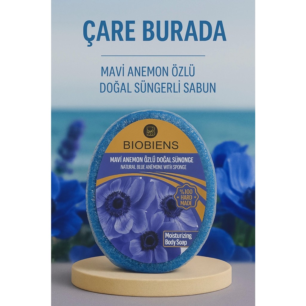 Biobiens - Mavi Anemon Özlü Doğal Süngerli Sabun 135 gr Diğer Fiyatı