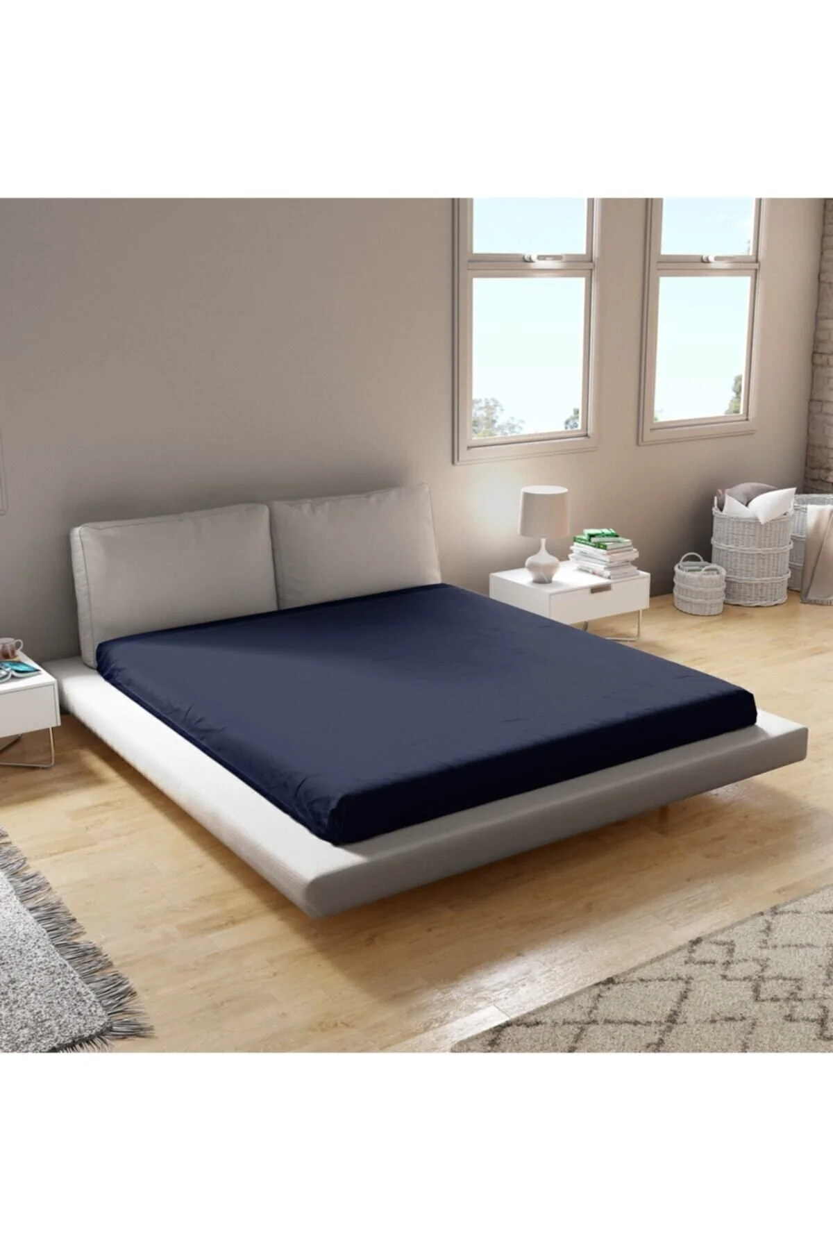 biocotton Penye Lastikli Çarşaf %100 Pamuk Tek Çift Battal Boy Battal Çift ? Lacivert Renk 100 x 200 Beden" Çarşaf Fiyatı