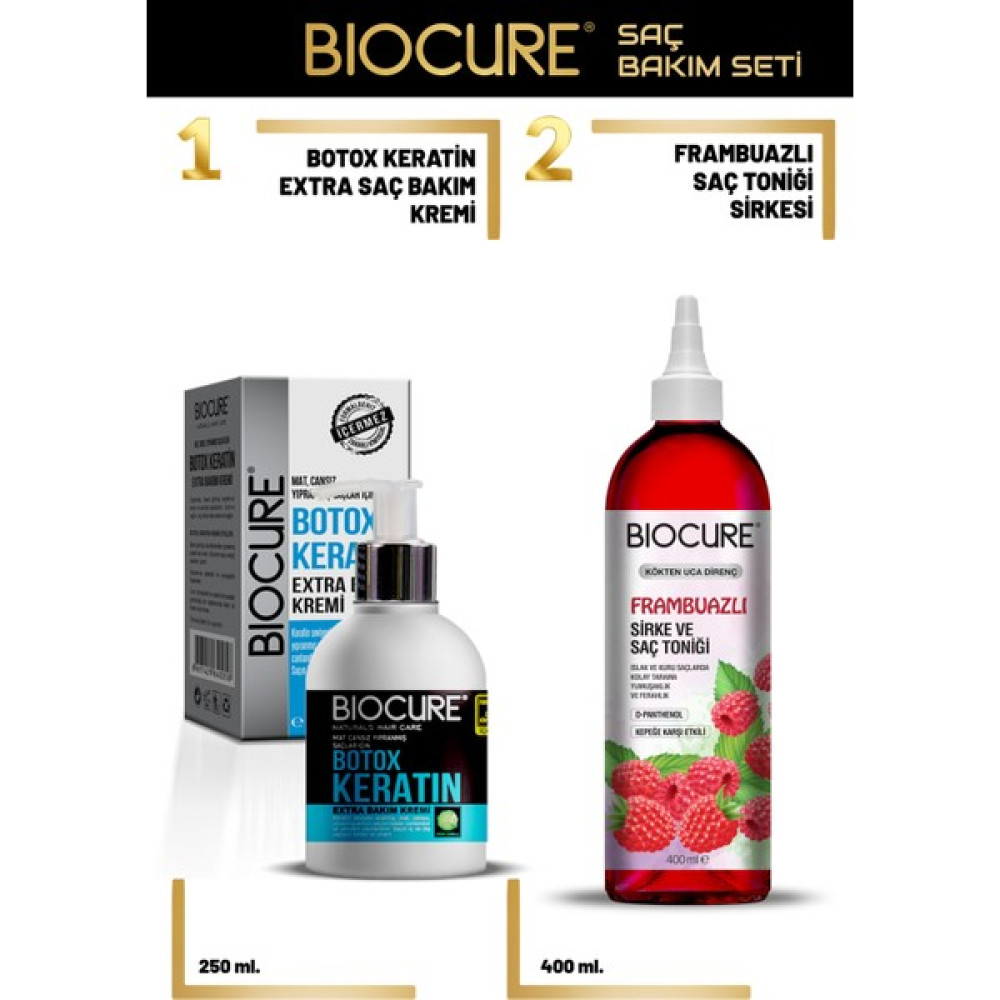Biocure Botoks Keratin Extra Saç Bakım Kremi + Frambuazlı Sirke Ve Saç Toniği Şampuan ve Saç Kremi Fiyatı