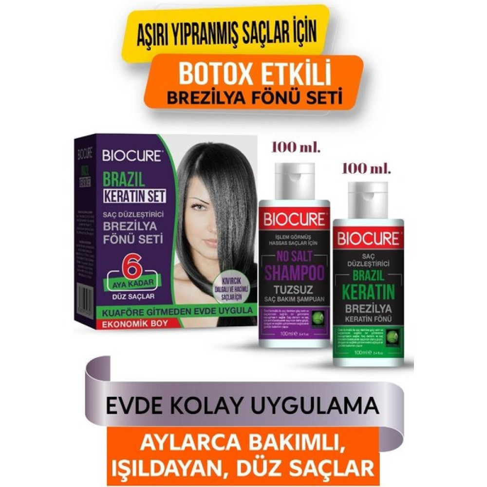 Biocure Brezilya Fönü Keratini 2'li Mucizevi Bakım Seti Keratin - Şampuan Botox Etkili / Evde Kullanım Seti Saç Bakım Maskeleri & Serumlar & Spreyler Fiyatı