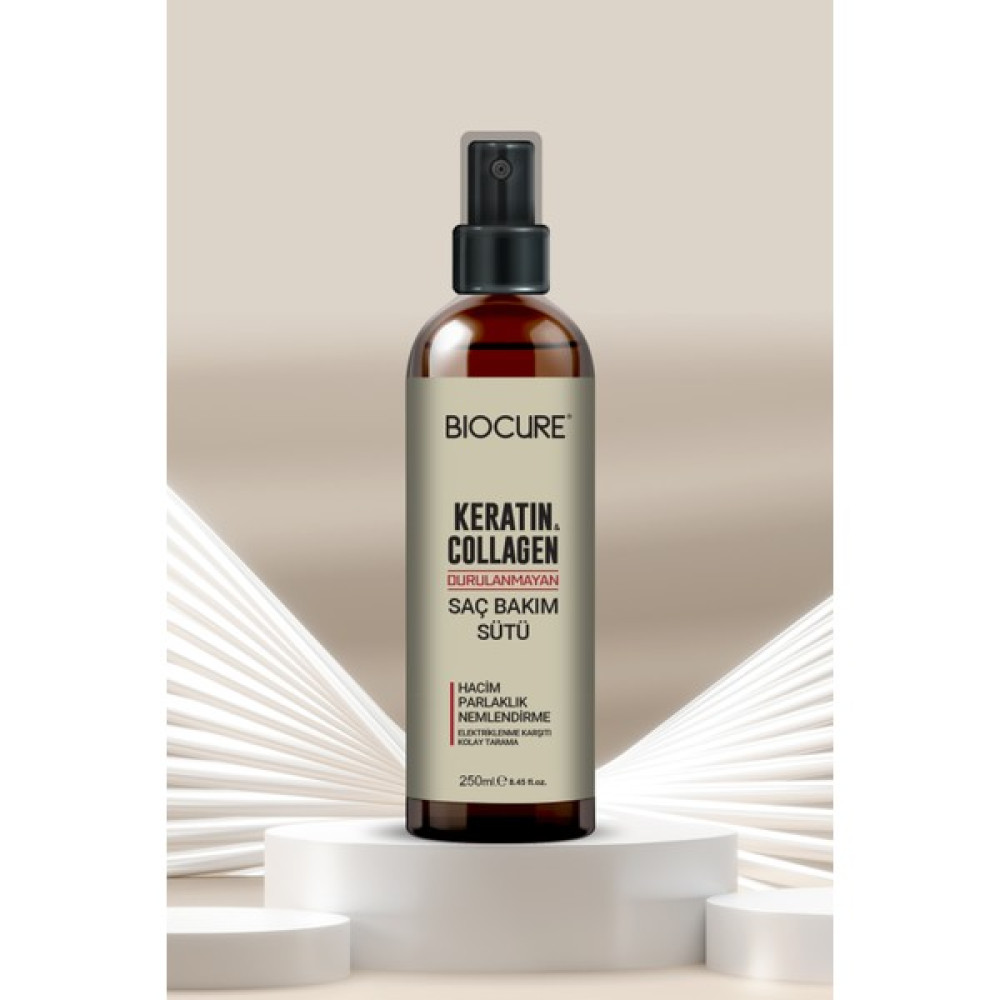 Biocure Keratin Collagen Durulanmayan Saç Bakım Sütü Hacim, Parlaklık Nemlendirme Kolay Tarama 250ML. Saç Şekillendirici Sprey Fiyatı