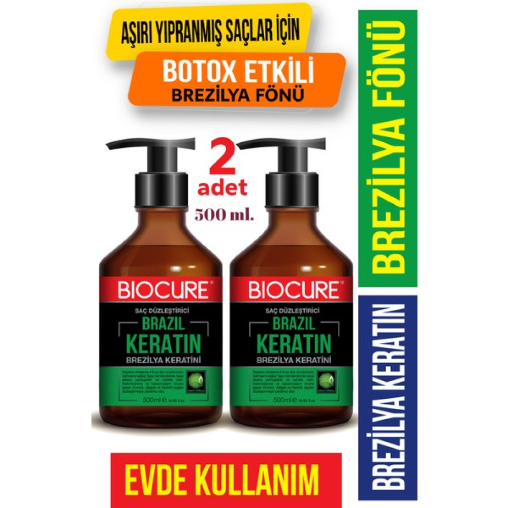 Biocure Kıvırcık Dalgalı ve Hacimli Saçlar Için Saç Düzleştirici Keratin Bakımı Brezilya Fönü 500ml x 2 adet Saç Bakım Maskeleri & Serumlar & Spreyler Fiyatı