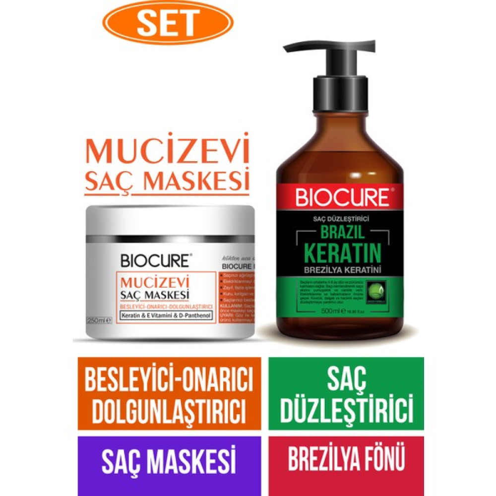 Biocure Mucizevi Saç Bakım Maskesi 250 Ml. + Saç Düzleştirici Botox Etkili Brezilya Keratin 500 Ml. Saç Bakım Maskeleri & Serumlar & Spreyler Fiyatı