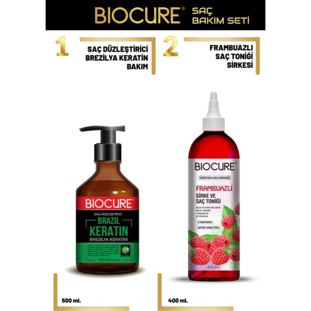 Biocure Saç Düzleştirici Brezilya Keratin Bakımı + Frambuazlı Sirke Ve Saç Toniği 400 Ml. Saç Bakım Maskeleri & Serumlar & Spreyler Fiyatı