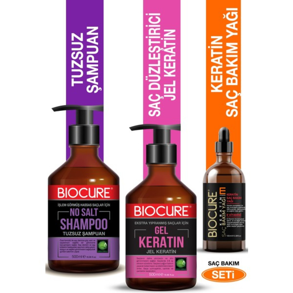 Biocure Saç Düzleştirici Jel Keratin Arındırıcı Tuzsuz Saç Bakım Şampuanı Keratin Bakım Yağı Saç Bakım Maskeleri & Serumlar & Spreyler Fiyatı
