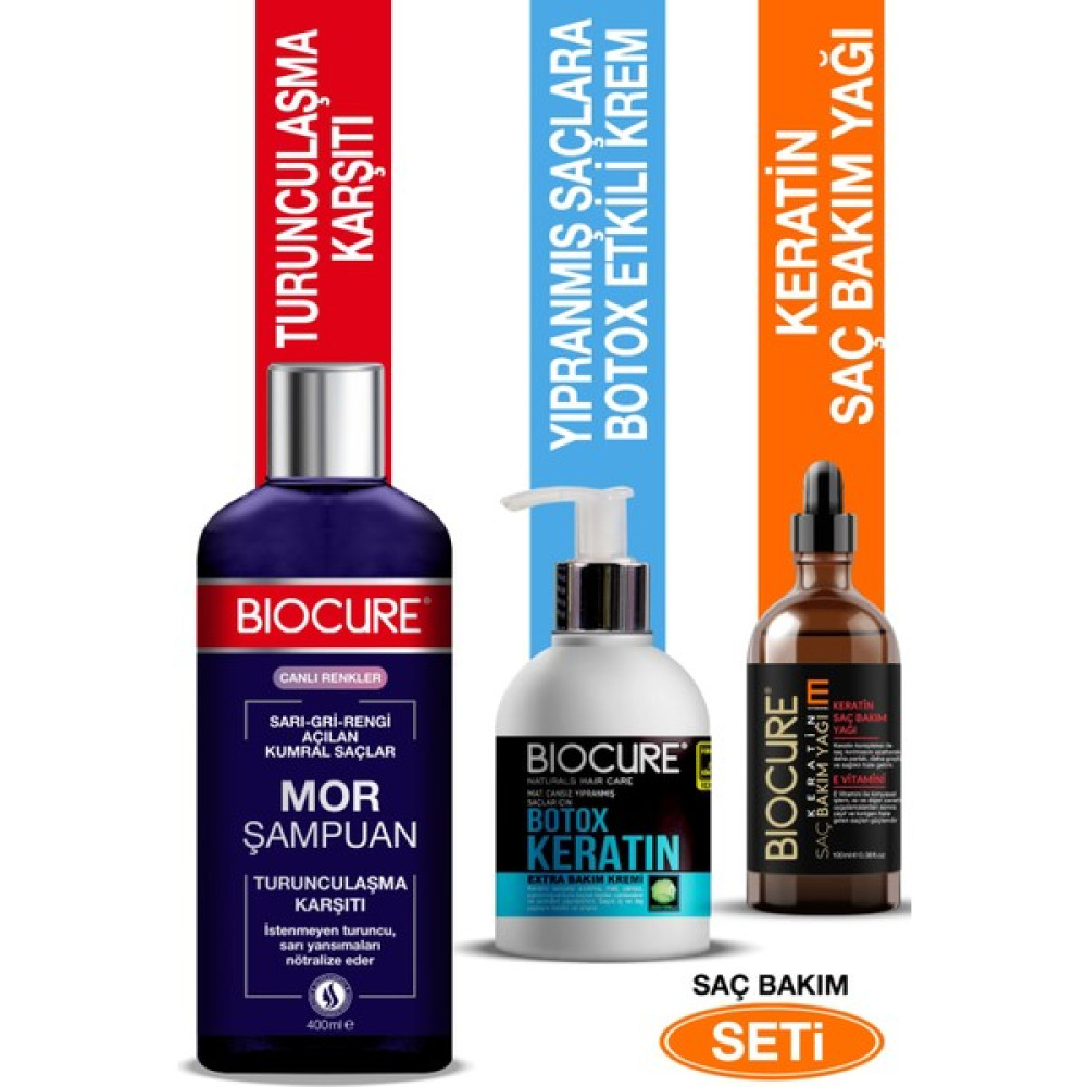 Biocure Turunculaşma Karşıtı Mor Şampuan + Botoks Keratin Extra Saç Bakım Kremi + Keratin Saç Bakım Saç Bakım Maskeleri & Serumlar & Spreyler Fiyatı