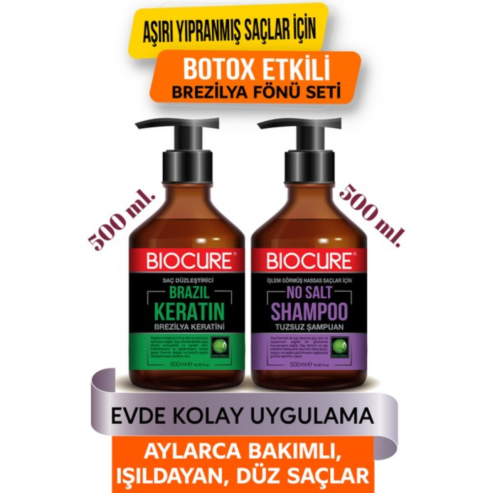 Biocure Tuzsuz Şampuan + Biocure Brezilya Keratin Şampuan ve Saç Kremi Fiyatı